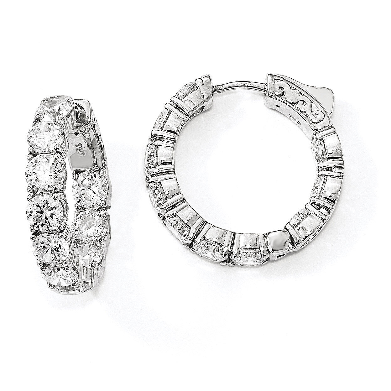 CZ In &amp; Out Round Hoop Earrings Sterling Silver Rhodium-plated QE12992, MPN: QE12992, 886774023878