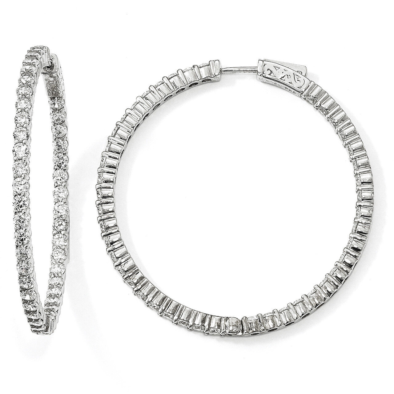 CZ In &amp; Out Hoop Earrings Sterling Silver Rhodium-plated QE12995, MPN: QE12995, 886774727219
