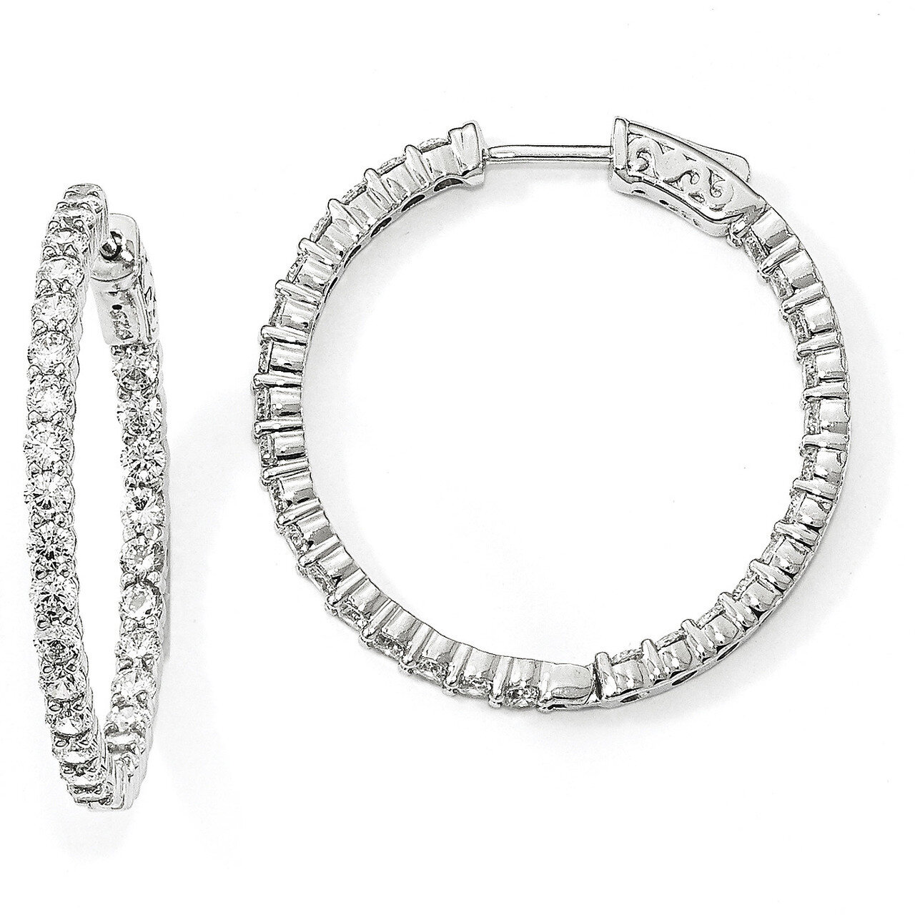 CZ In &amp; Out Round Hoop Earrings Sterling Silver Rhodium-plated QE12996, MPN: QE12996, 886774006123