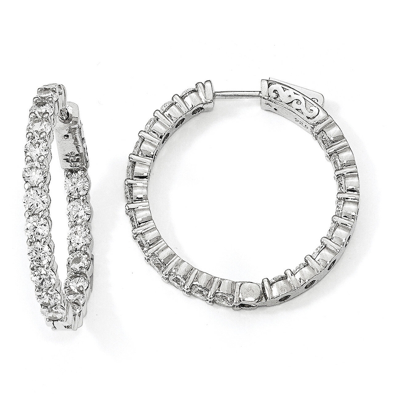 CZ In &amp; Out Hoop Earrings Sterling Silver Rhodium-plated QE12997, MPN: QE12997, 886774727301
