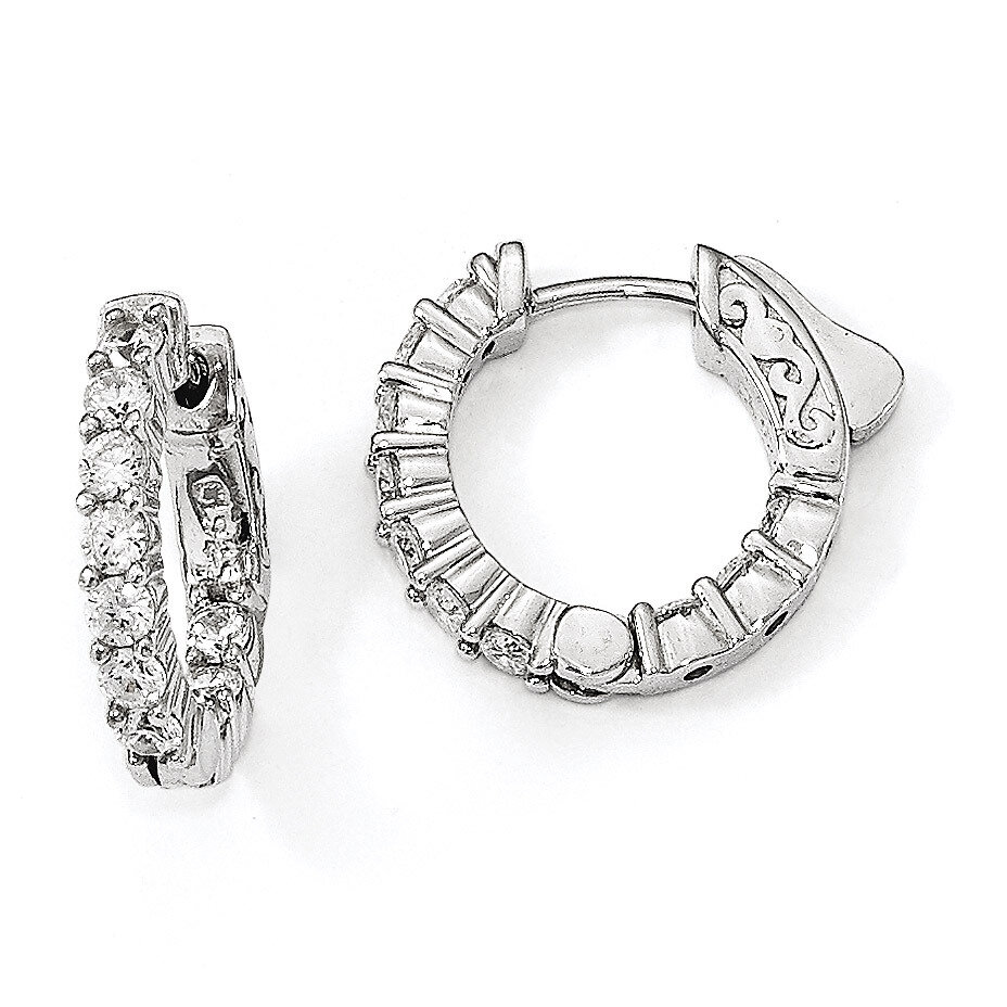 CZ In &amp; Out Hoop Earrings Sterling Silver Rhodium-plated QE12998, MPN: QE12998, 886774727318