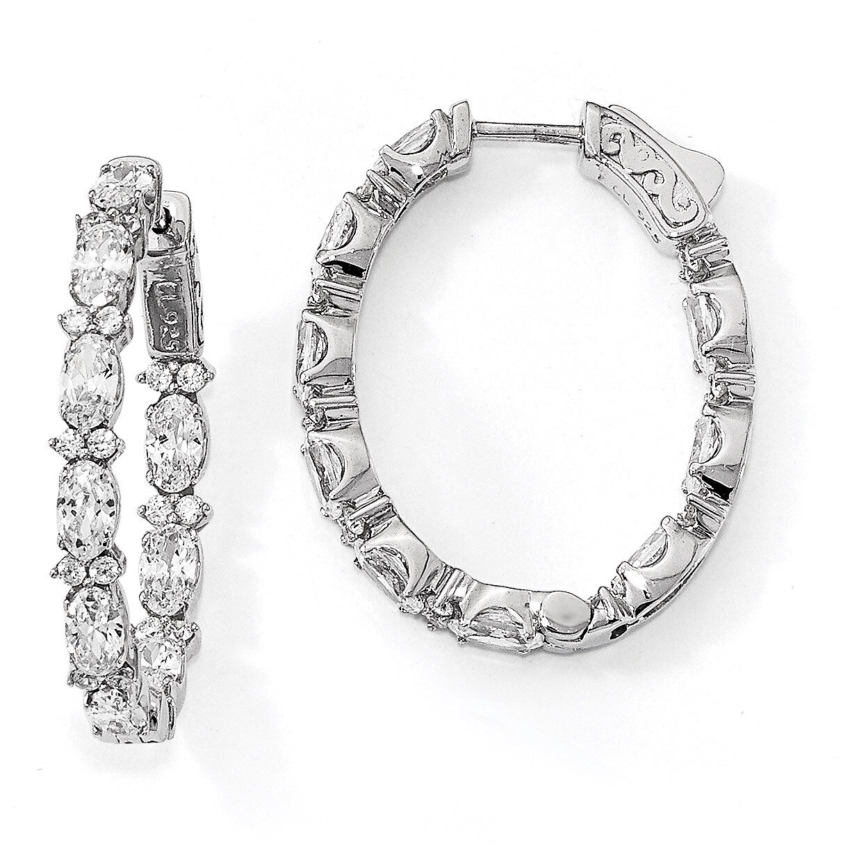 Fancy CZ In &amp; Out Oval Hoop Earrings Sterling Silver Rhodium-plated QE13002, MPN: QE13002, 88677472…