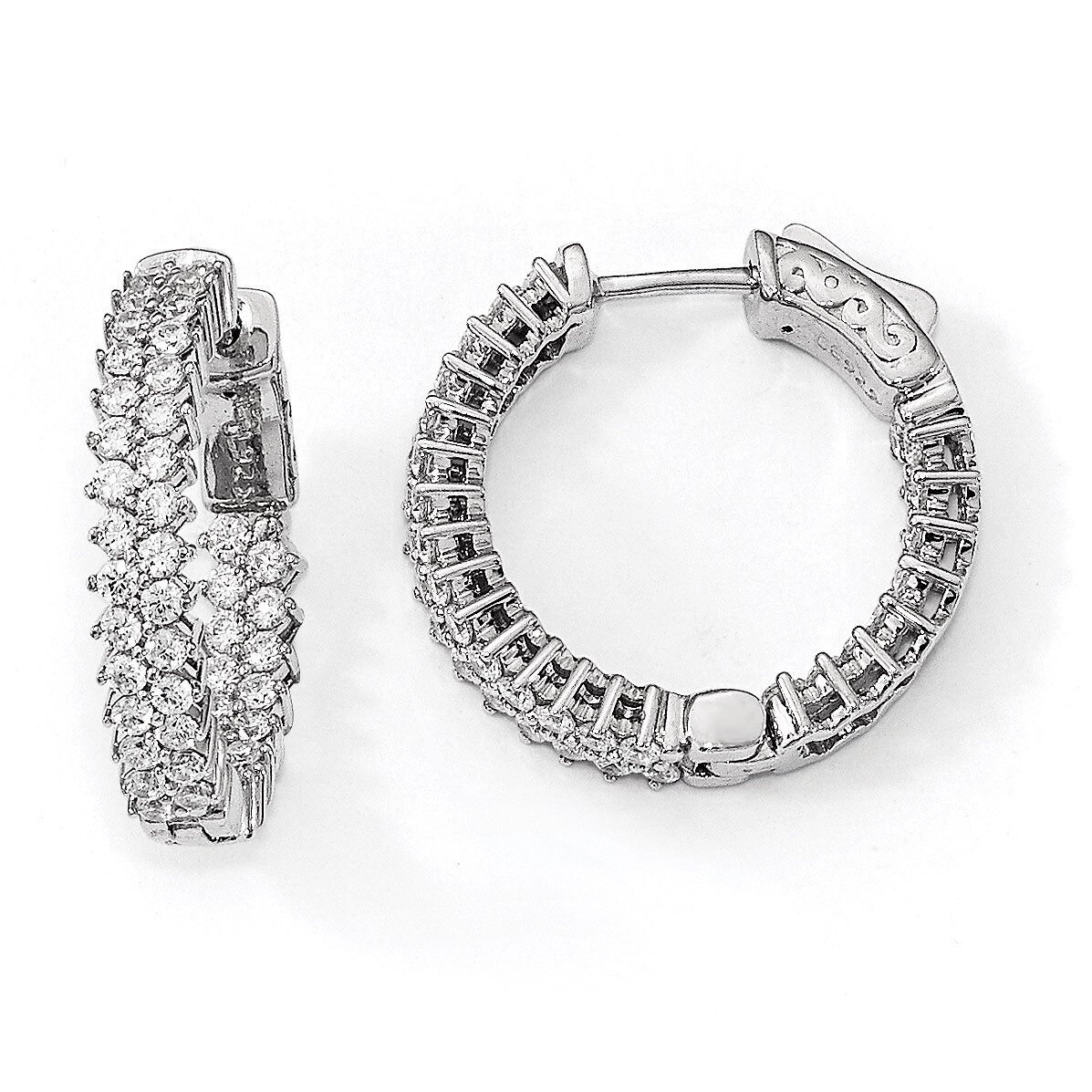 CZ In &amp; Out Hoop Earrings Sterling Silver Rhodium-plated QE13005, MPN: QE13005, 886774727592
