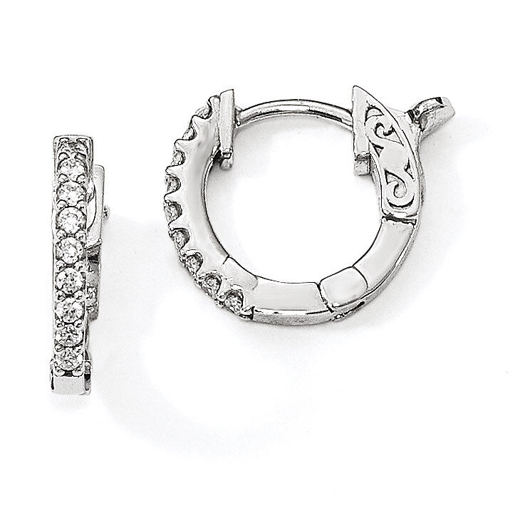 CZ In & Out Hoop Earrings Sterling Silver Rhodium-plated QE13011