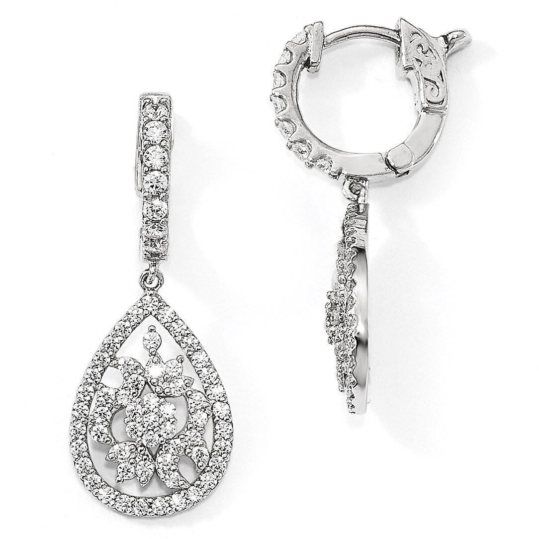 CZ Hinged Hoop Dangle Earrings Sterling Silver Rhodium-plated QE13020, MPN: QE13020, 886774727134