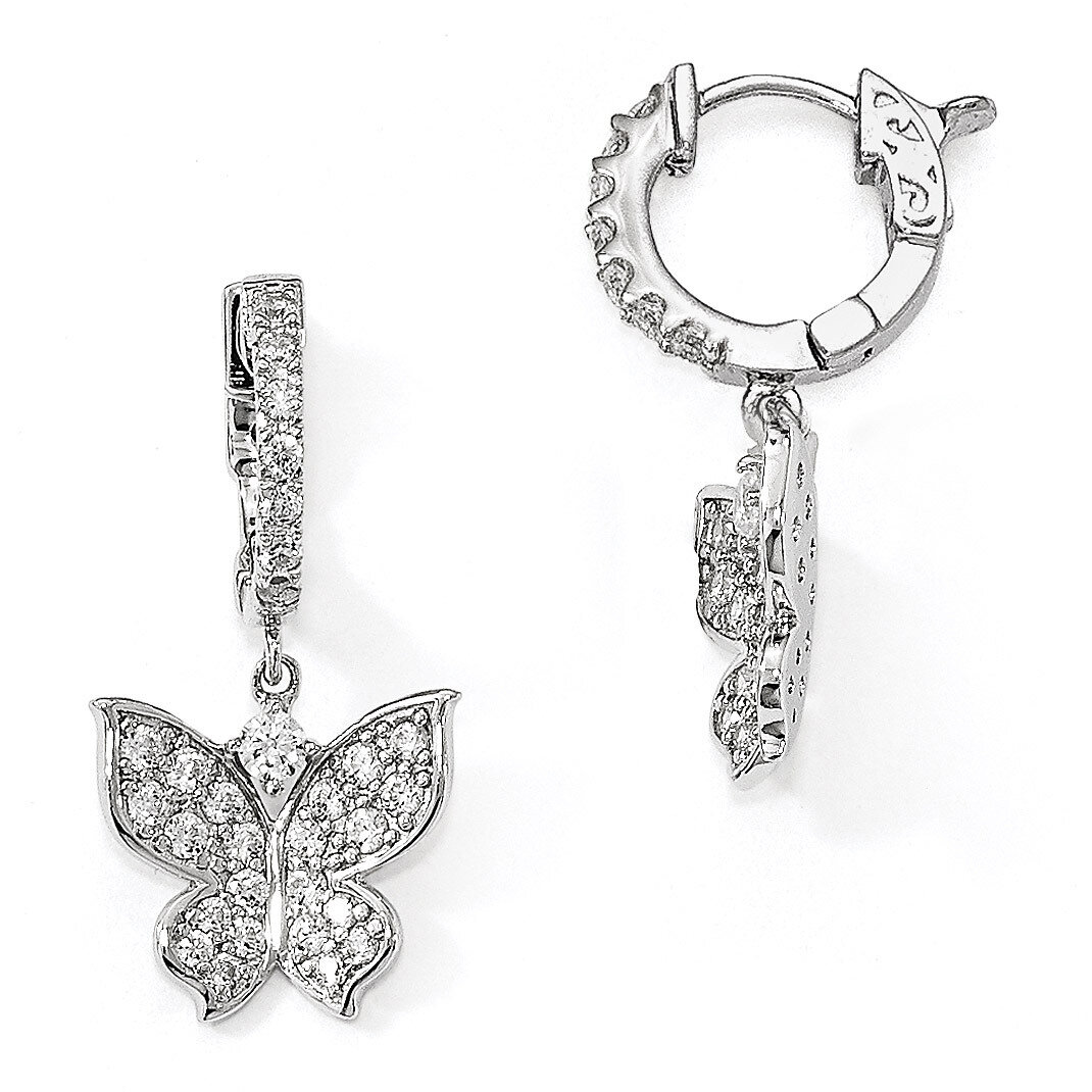 CZ Butterfly Hinged Hoop Dangle Earrings Sterling Silver Polished QE13021, MPN: QE13021, 8839578227…