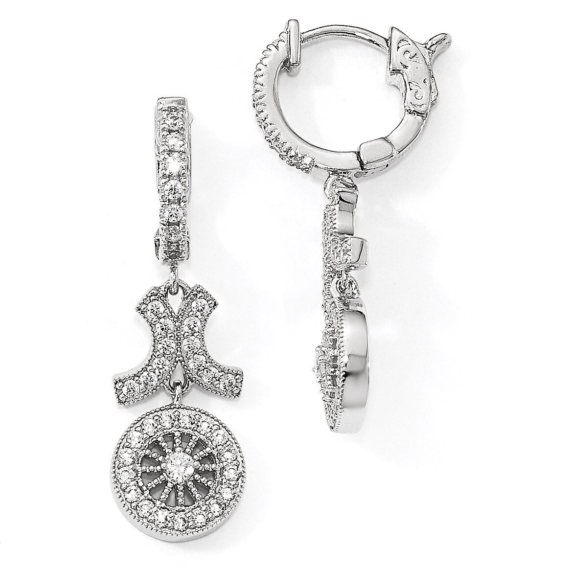 CZ Circle Hinged Hoop Dangle Earrings Sterling Silver Polished QE13024, MPN: QE13024, 883957865690