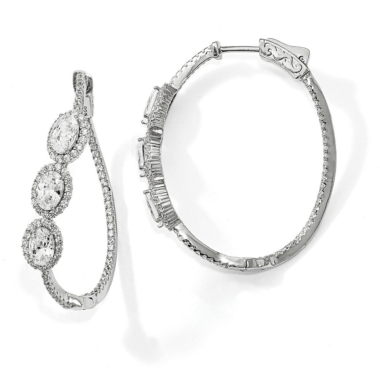 Curvy Oval Halo CZ In and Out Oval Hoop Earrings Sterling Silver Polished QE13026, MPN: QE13026, 88…