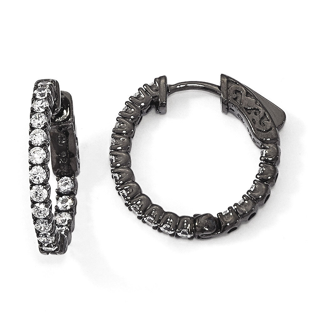 Black-Plated CZ In &amp; Out Hoop Earrings Sterling Silver QE7567B, MPN: QE7567B, 883957350592