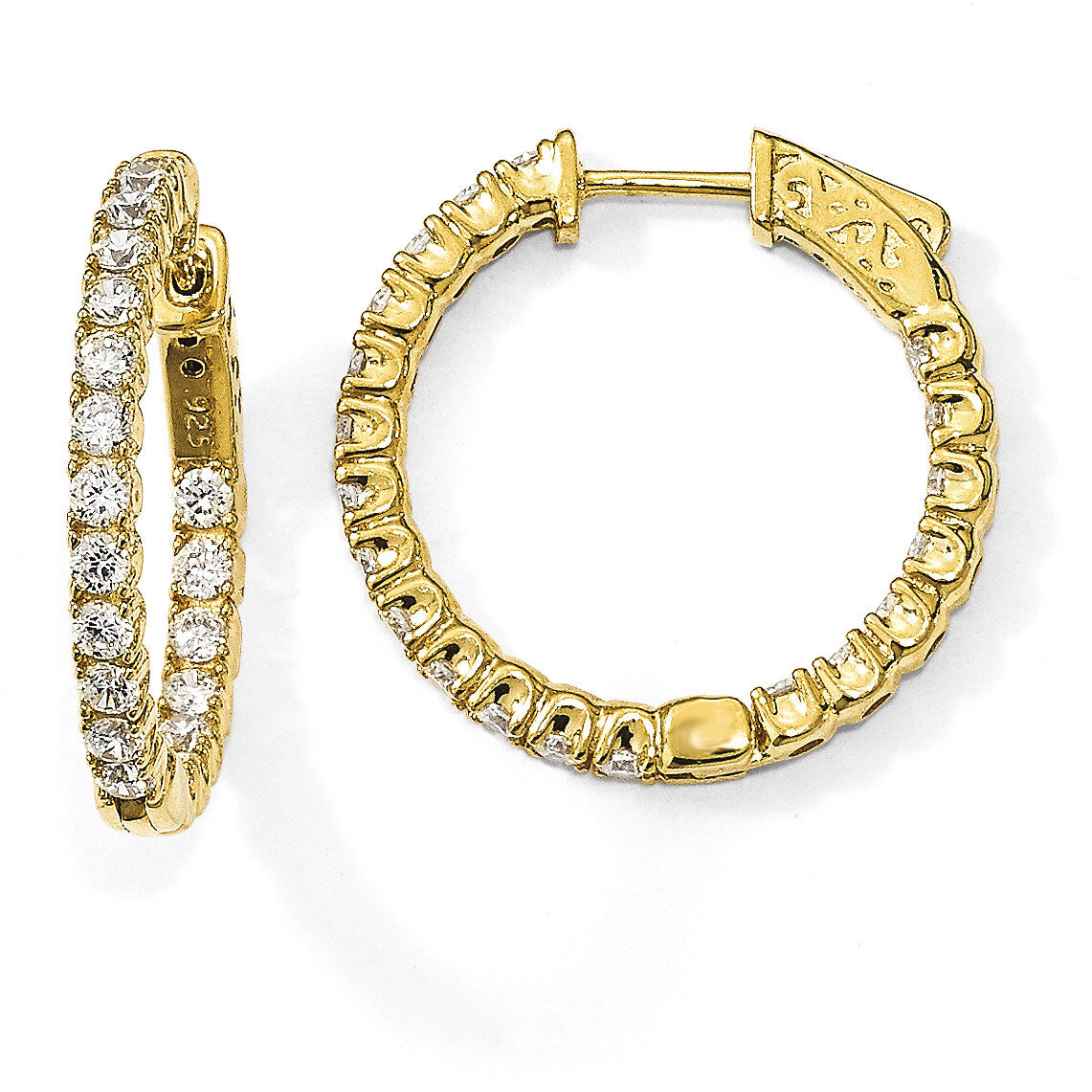 Yellow-Plated CZ In &amp; Out Round Hoop Earrings Sterling Silver QE7570Y, MPN: QE7570Y, 886774118352