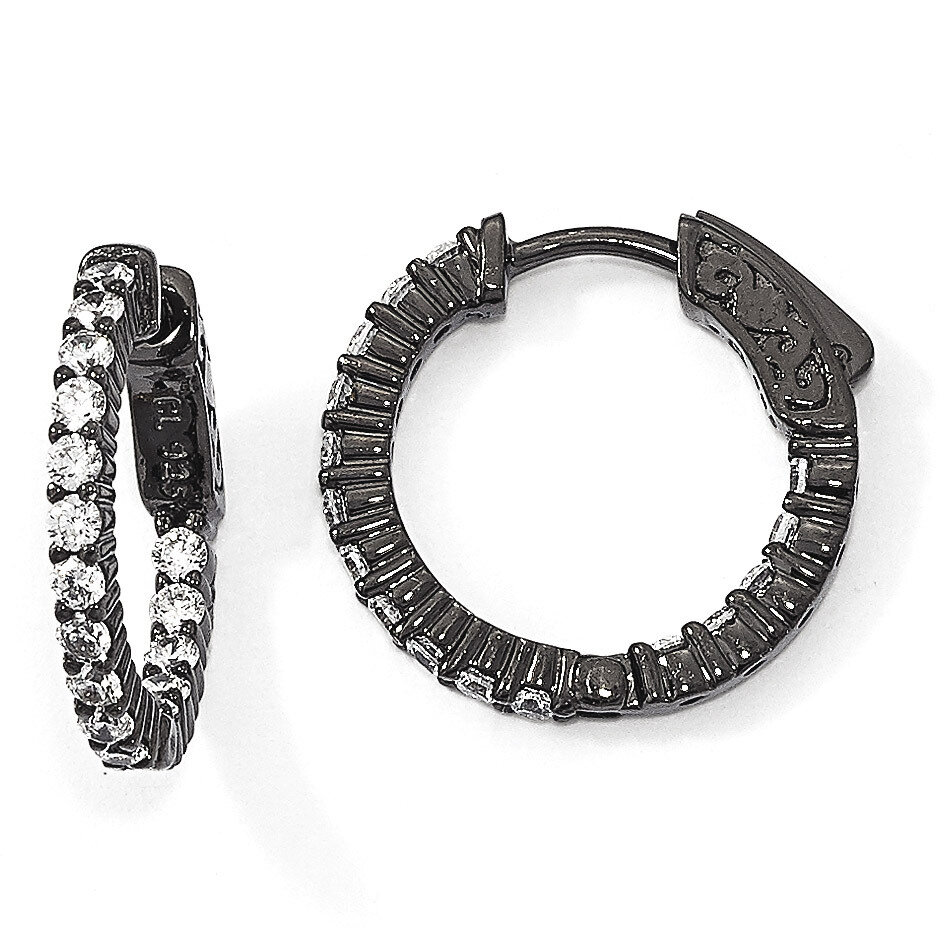 Black-Plated CZ In &amp; Out Hoop Earrings Sterling Silver QE7575B, MPN: QE7575B, 883957866017