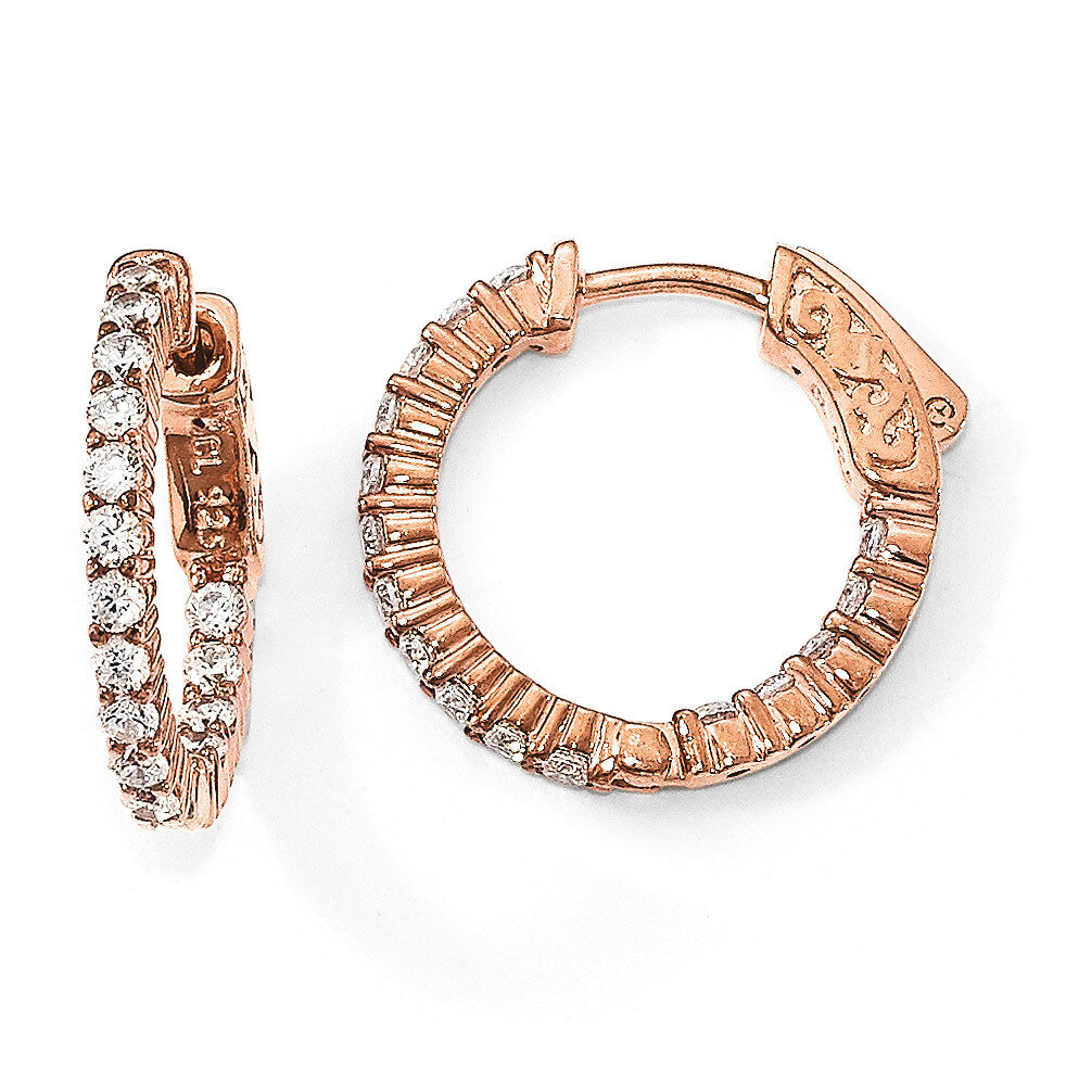 Rose-Plated CZ In &amp; Out Hoop Earrings Sterling Silver QE7575P, MPN: QE7575P, 883957980980