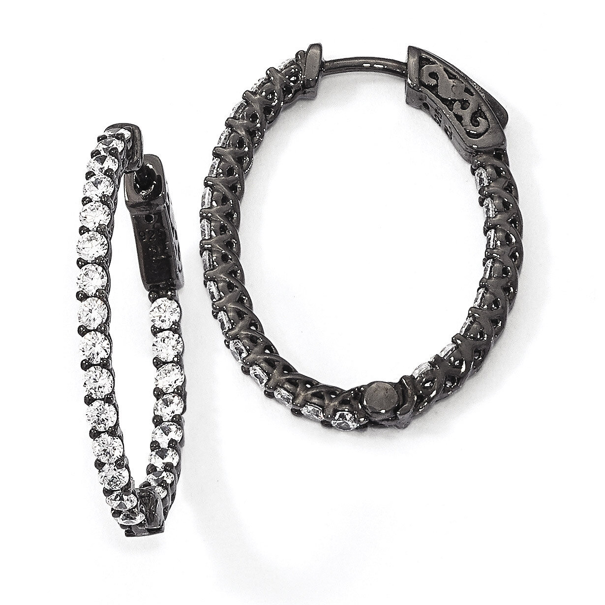 Black-Plated In &amp; Out CZ Oval Hoop Earrings Sterling Silver QE7578B, MPN: QE7578B, 883957822969