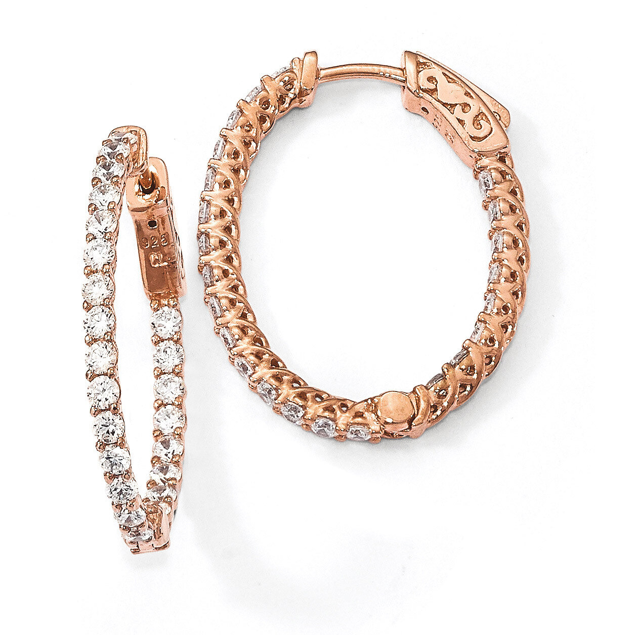 Rose-Plated CZ In &amp; Out Oval Hoop Earrings Sterling Silver QE7578P, MPN: QE7578P, 886774113005