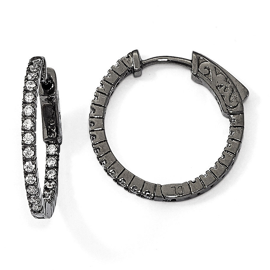 Rhodium-Plated In &amp; Out CZ Round Hoop Earrings Sterling Silver QE8019B, MPN: QE8019B, 883957833354
