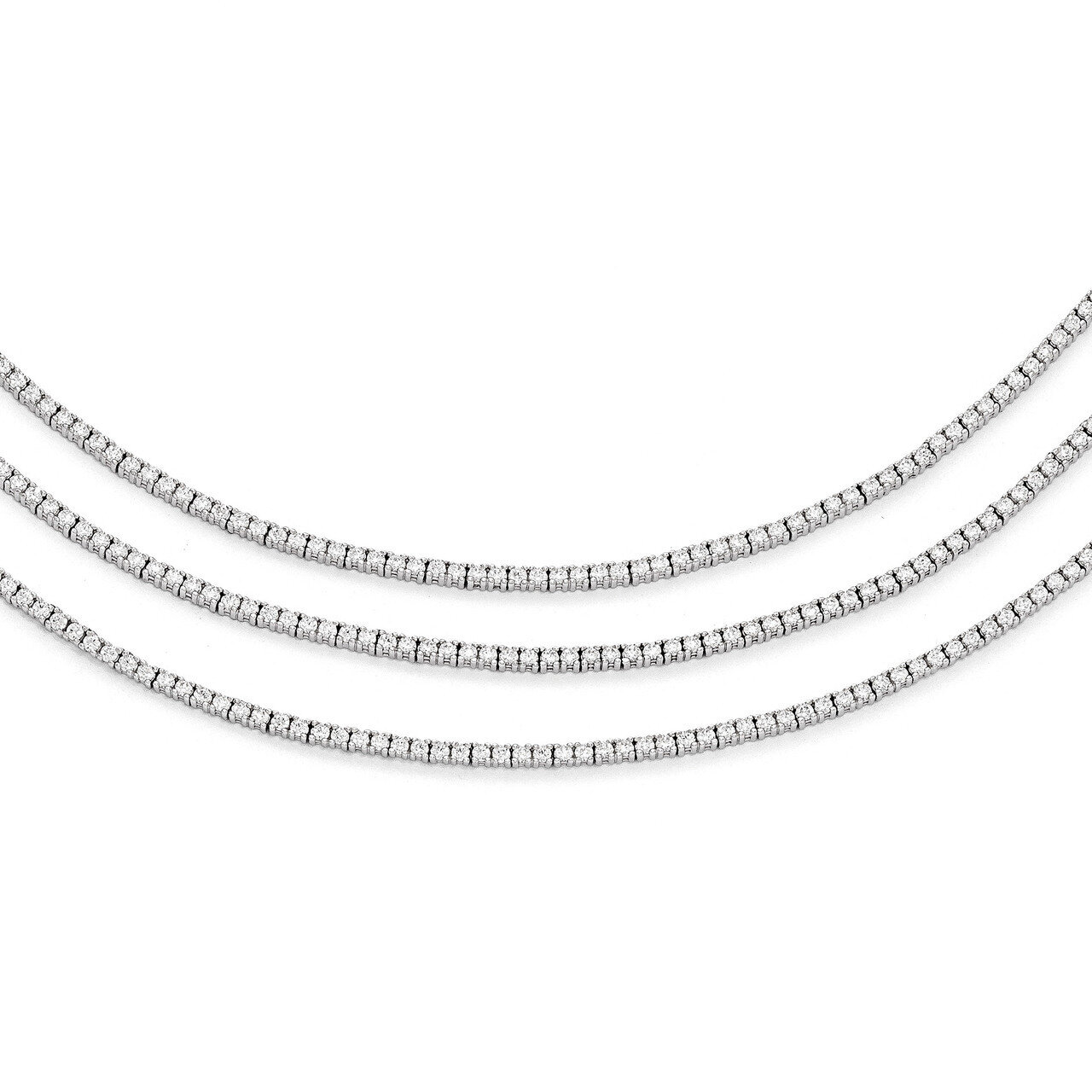 CZ 3 Layered 16 Inch Necklace Sterling Silver Rhodium-plated QG3493-16, MPN: QG3493-16, 886774727103