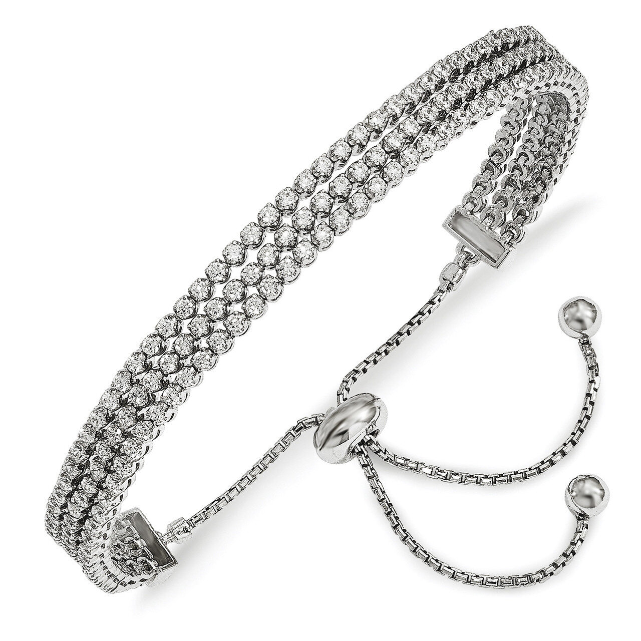 Polished Adjustable Bracelet Sterling Silver CZ QG4173, MPN: QG4173, 883957911847