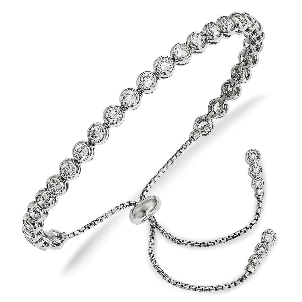 Polished Adjustable Bracelet Sterling Silver CZ QG4174, MPN: QG4174, 883957822976