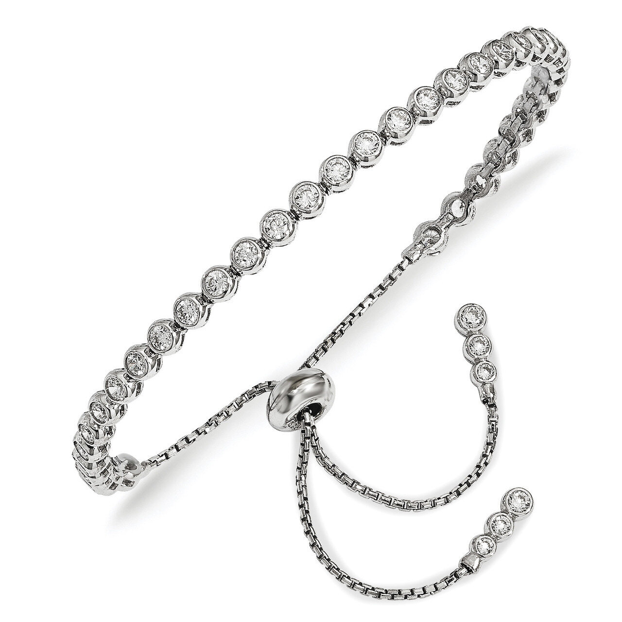 Polished Adjustable Bracelet Sterling Silver CZ QG4175, MPN: QG4175, 883957962696
