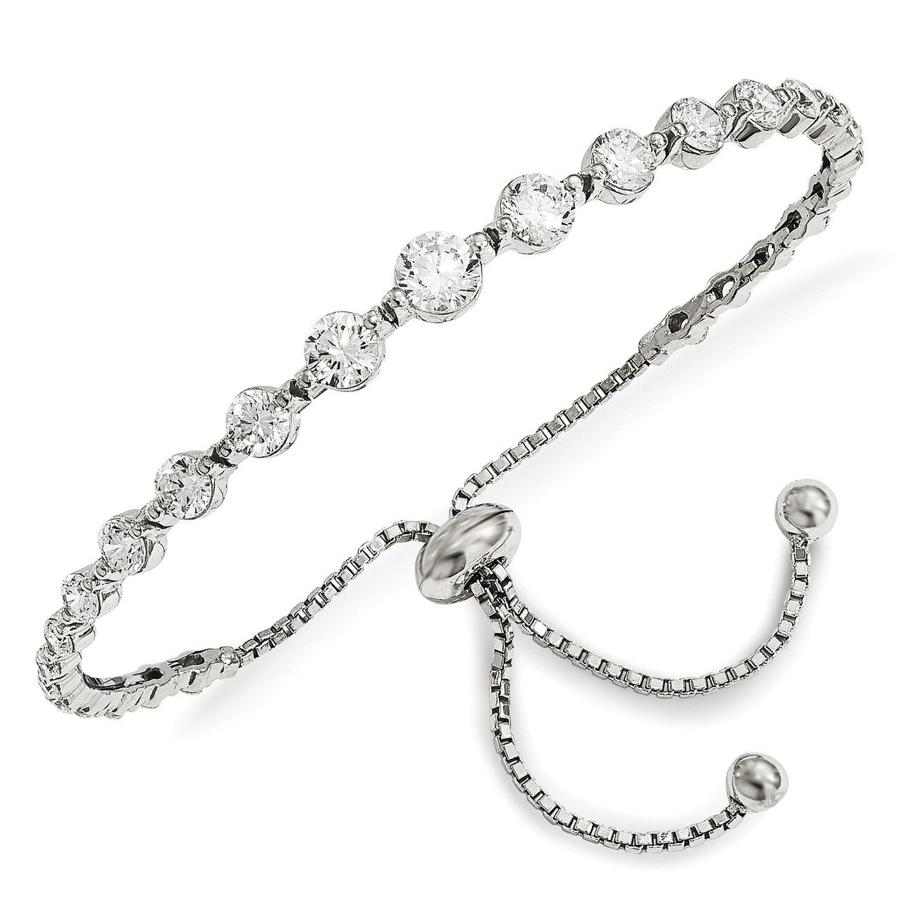Graduated CZ Adjustable 5 Inch-8.75 Inch Bracelet Sterling Silver Rhodium-plated QG4180, MPN: QG418…