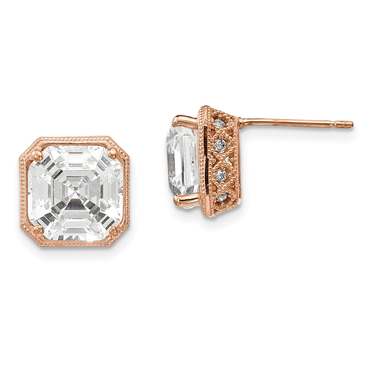 CZ Post Earrings 10k Rose Gold Polished 10YC379R, MPN: 10YC379R, 883957605586