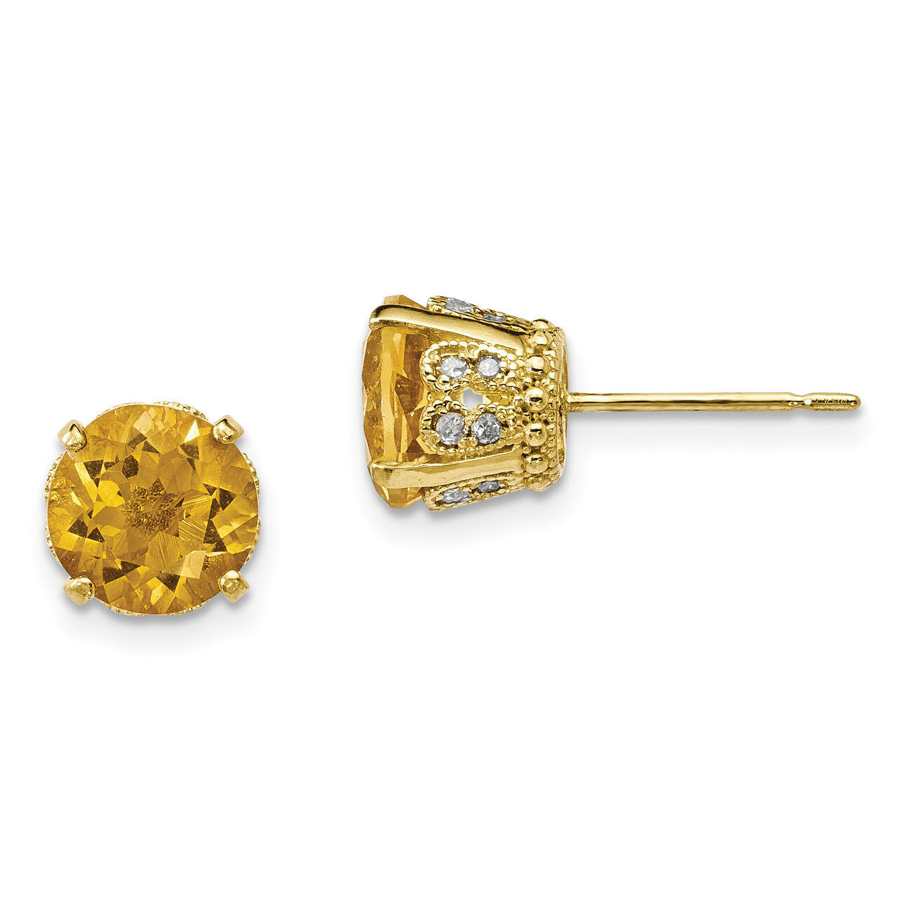 Diamond Citrine Post Earrings 10k Polished Gold 10YC394CI, MPN: 10YC394CI,