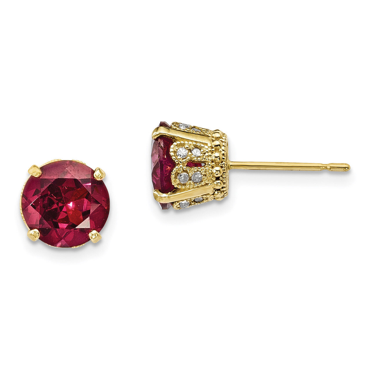 Diamond Rhodolite Garnet Post Earrings 10k Polished Gold 10YC394RG, MPN: 10YC394RG,