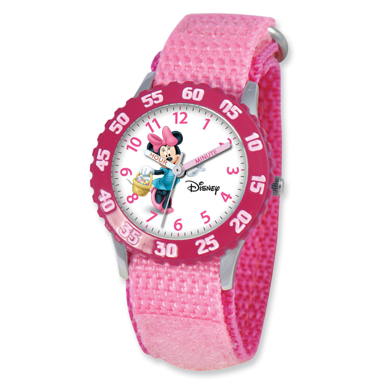 Disney Kids Minnie Mouse Pink Velcro Band Time Teacher Watch XWA3583