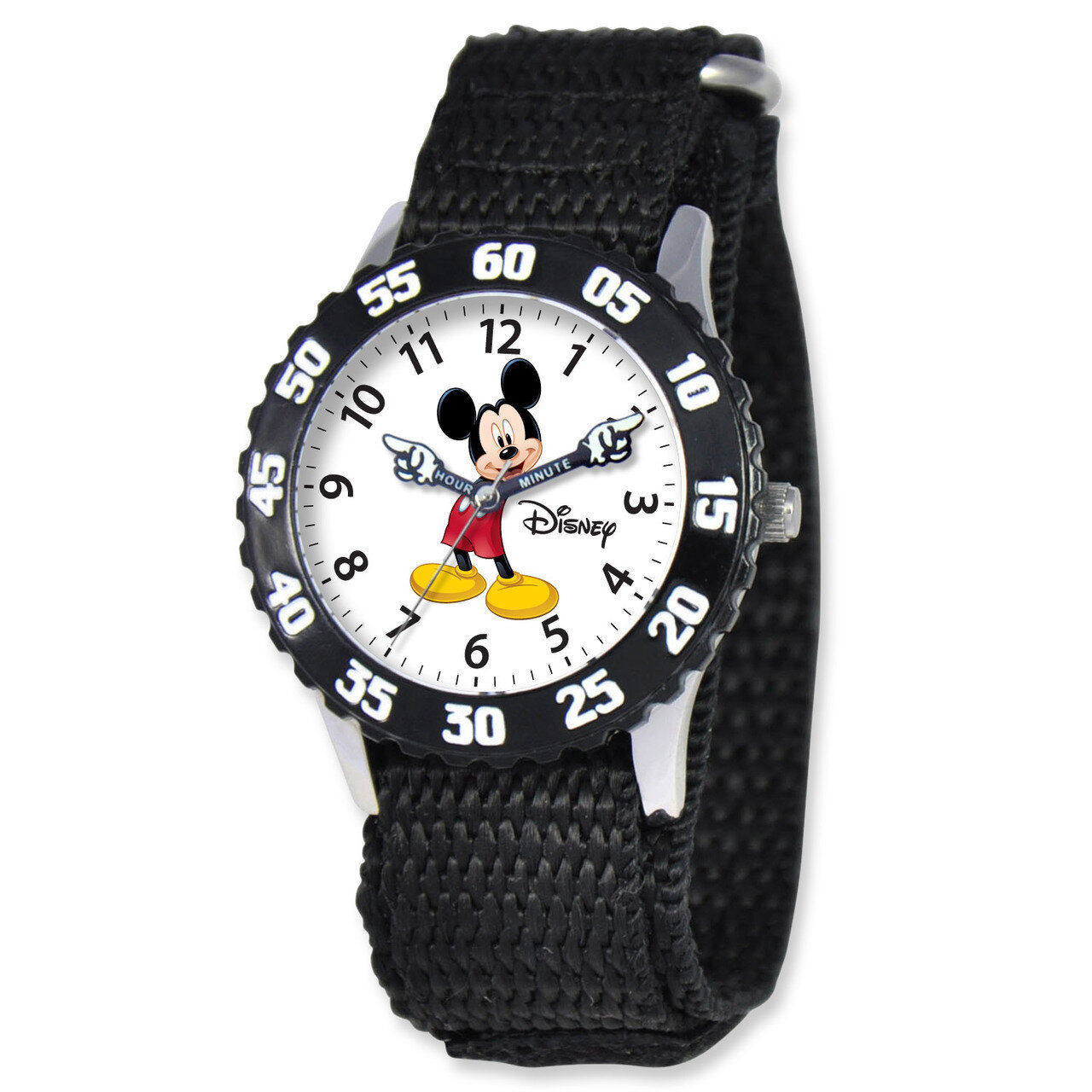 Disney Kids Mickey Mouse Black Velcro Band Time Teacher Watch XWA3683