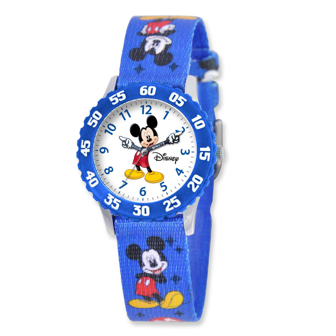 Disney Kids Mickey Mouse Blue Printed Fabric Time Teacher Watch XWA3684