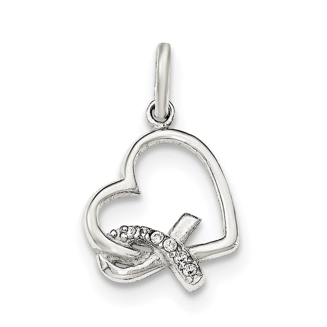 Heart with Awareness CZ Charm Sterling Silver Polished QC8484