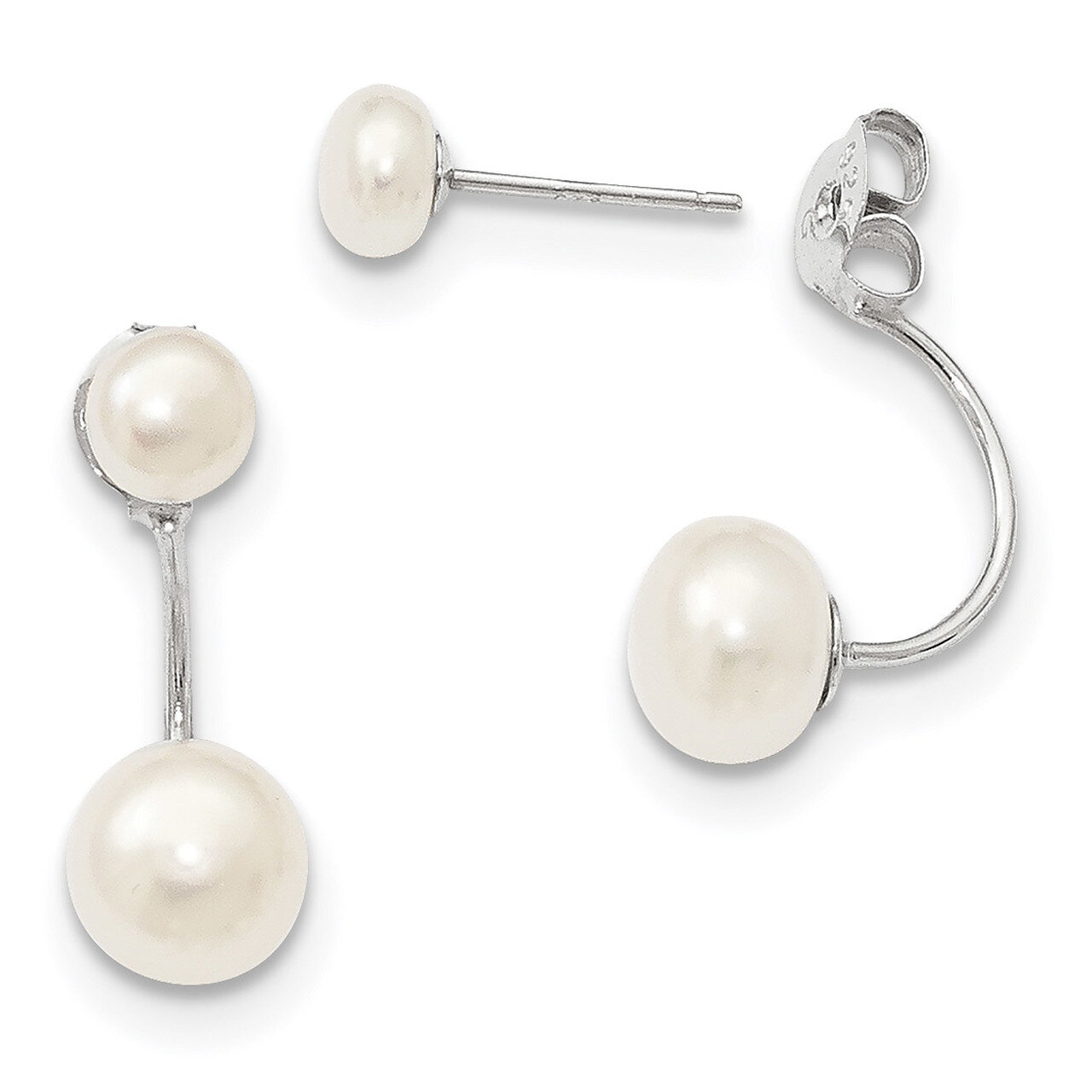 5-6Mm&amp;8-9Mm White Freshwater Cultured Pearl Dangle Earring Sterling Silver QE12888WW, MPN: QE12888W…