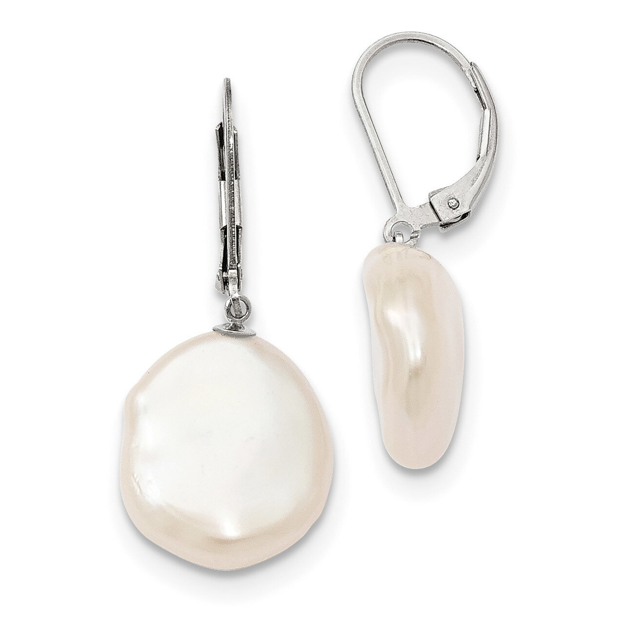 13-15Mm White Keshi Freshwater Cultured Pearl Earrings Sterling Silver QE12889W