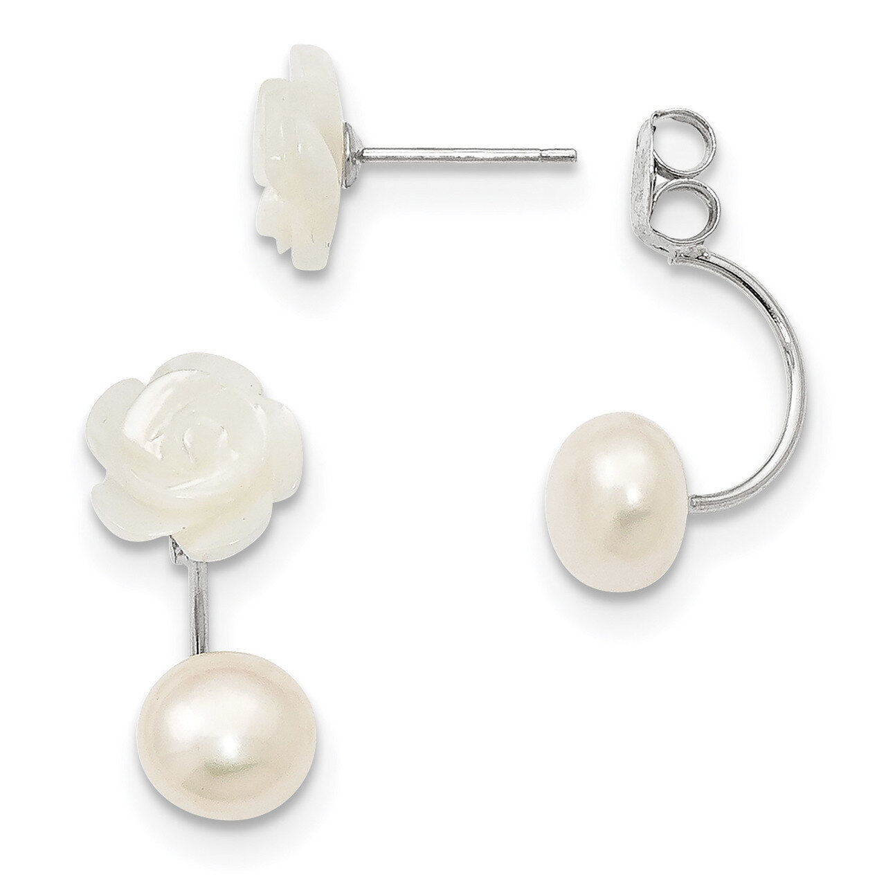 8-9Mm Button Pearl &amp; Mop Flower Dangle Earrings Sterling Silver QE12900WW, MPN: QE12900WW, 88677461…