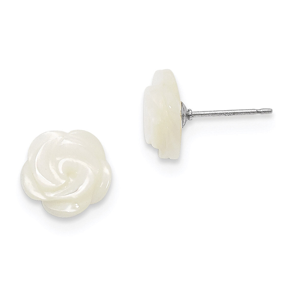 10Mm White Mother Of Pearl Flower Post Stud Earrings Sterling Silver QE12901W