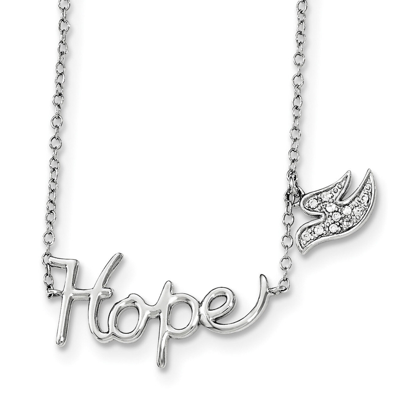 Hope with CZ Dove Charm Necklace Sterling Silver Rhodium-plated QG3673-18, MPN: QG3673-18, 88677455…