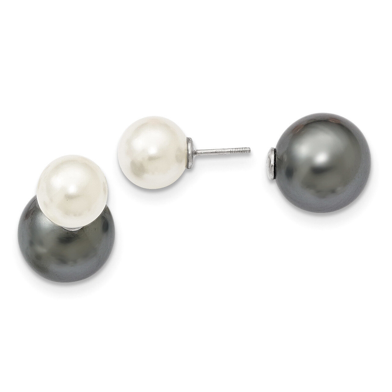 10-11Mm & 14-15Mm Shell Pearl Grey White Earrings Sterling Silver Majestick QMJD1015GW