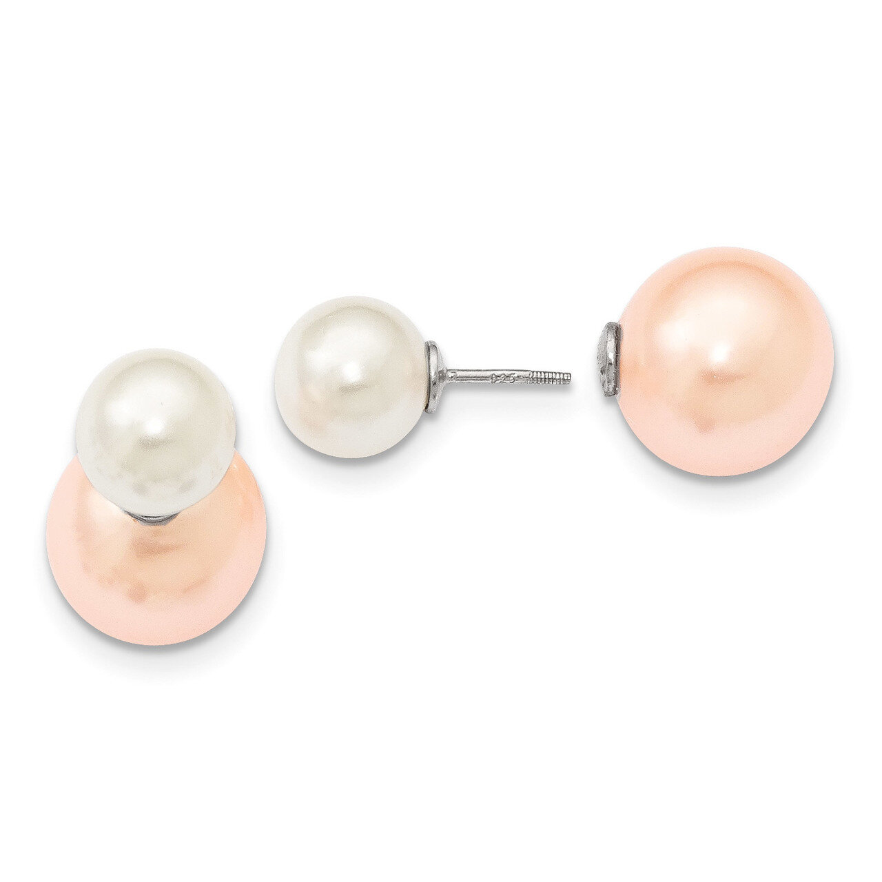 10-11Mm &14-15Mm Shell Pearl Pink White Earrings Sterling Silver Majestick QMJD1015PW