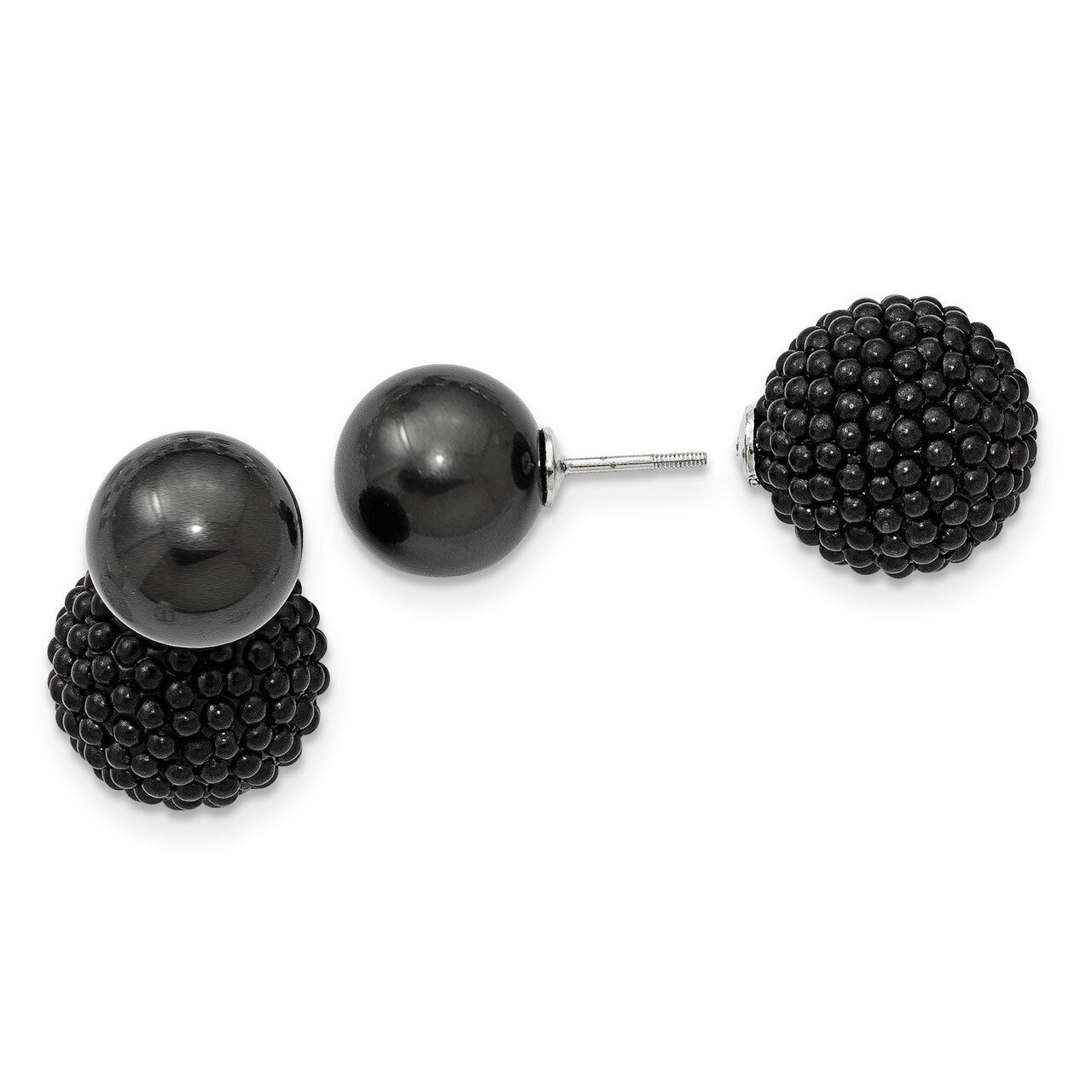11-12Mm & 15-16Mm Shell Pearl Black Black Earrings Sterling Silver Majestick QMJD1216BB