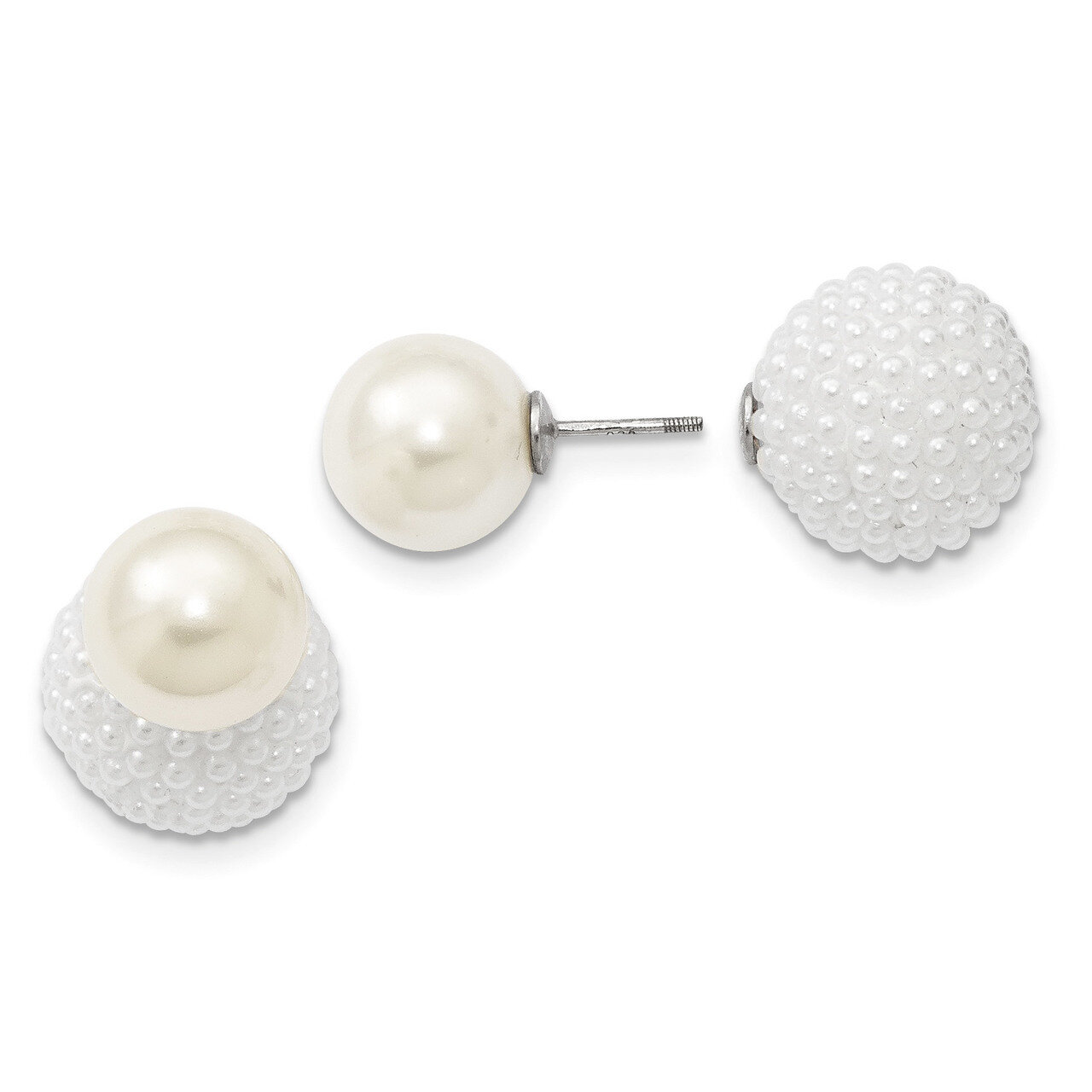 11-12Mm &15-16Mm Shell Pearl White White Earrings Sterling Silver Majestick QMJD1216WW