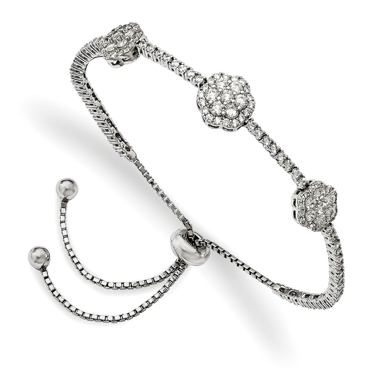 CZ Adjustable 5 Inch Up To 9 Inch Bracelet Sterling Silver Rhodium-plated QMP1501, MPN: QMP1501, 88…