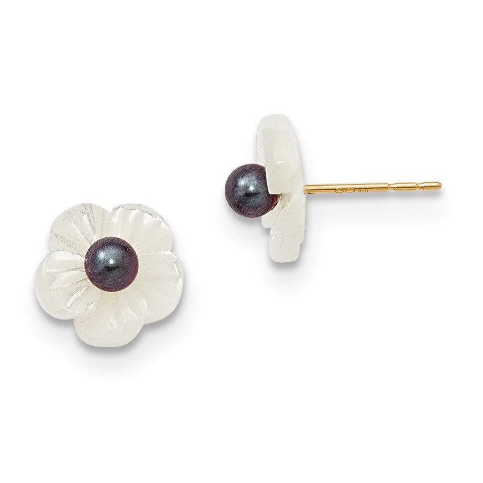 3-4Mm Black Cultured Pearl with 10 Mm Mop Flower Post Stud Earrings 14k Gold XF592EB, MPN: XF592EB,…