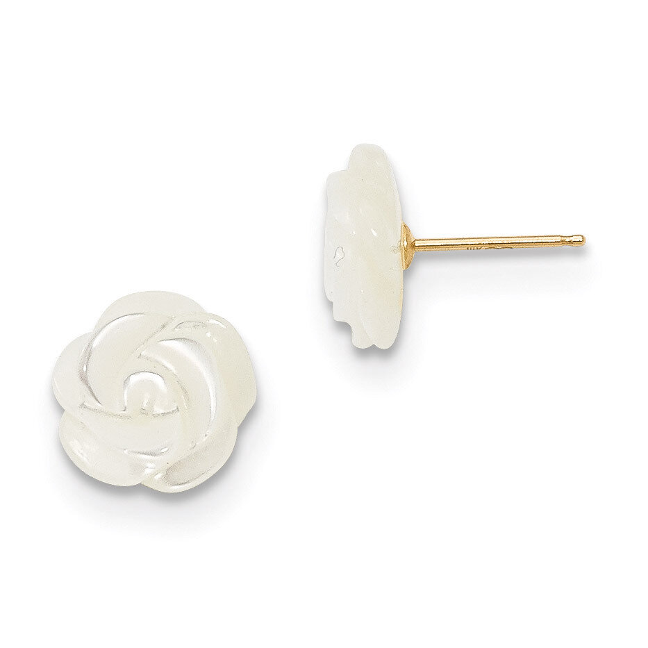 10Mm White Mother Of Pearl Flower Post Stud Earrings 14k Gold XF594EW