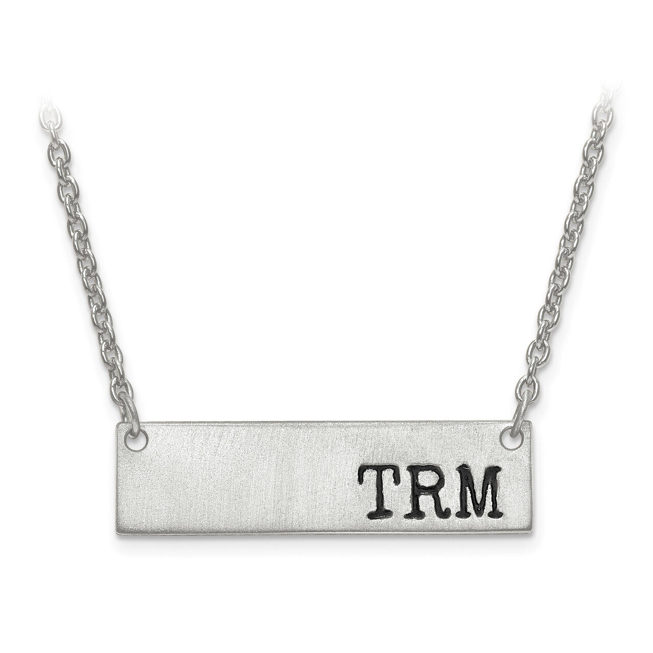 Brushed Antiqued Initial Monogram Bar with Chain 14k White Gold XNA646W