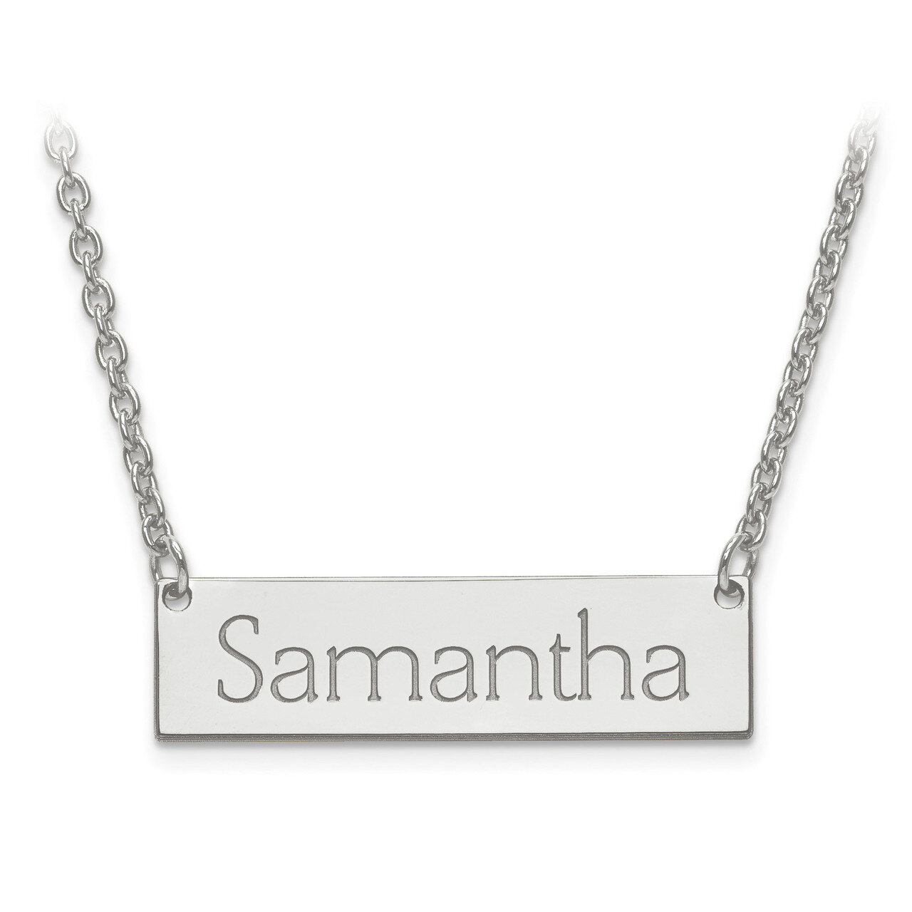 Small Recessed Letters Polished Name Bar with Chain 14k White Gold XNA647W, MPN: XNA647W, 886774615…