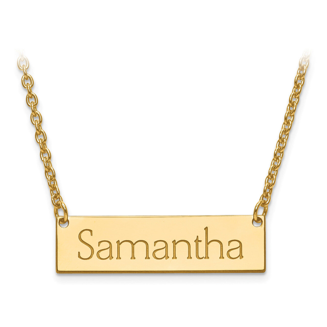 Small Recessed Letters Polished Name Bar with Chain 14k Gold XNA647Y