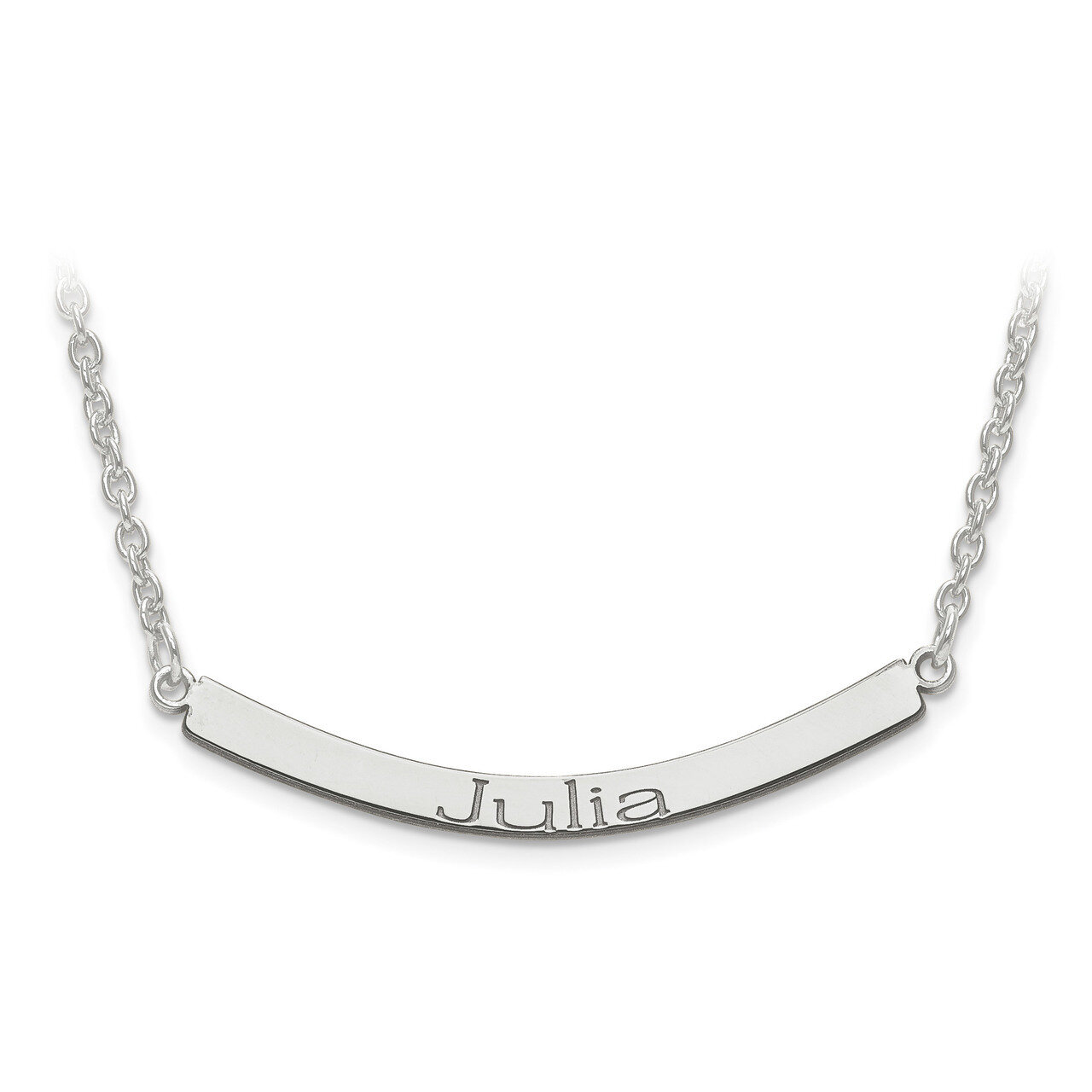 Recessed Letters Curved Name Bar with Chain 14k White Gold Polished XNA649W