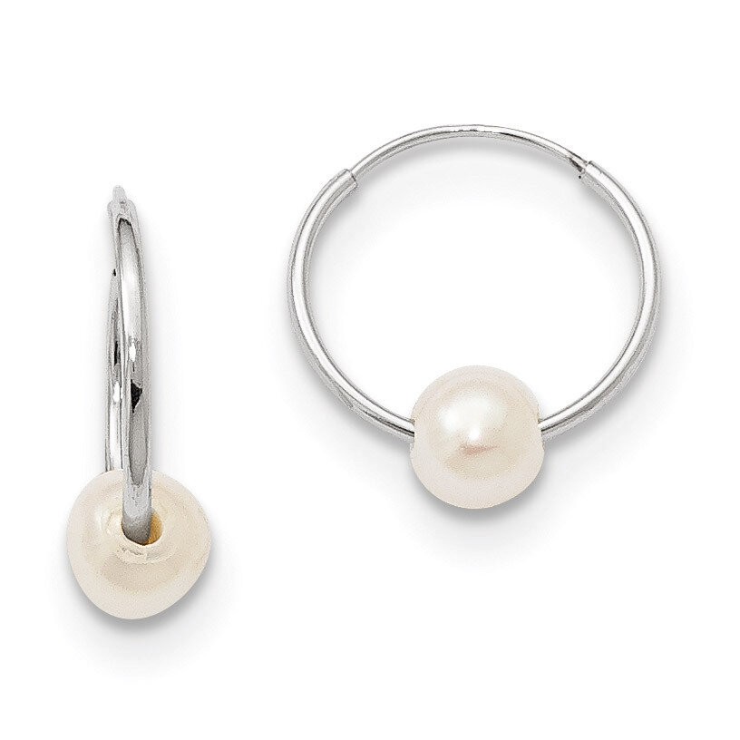 5-6Mm White Freshwater Cultured Pearl Endless Hoop Earrings 14k White Gold XWF590EW