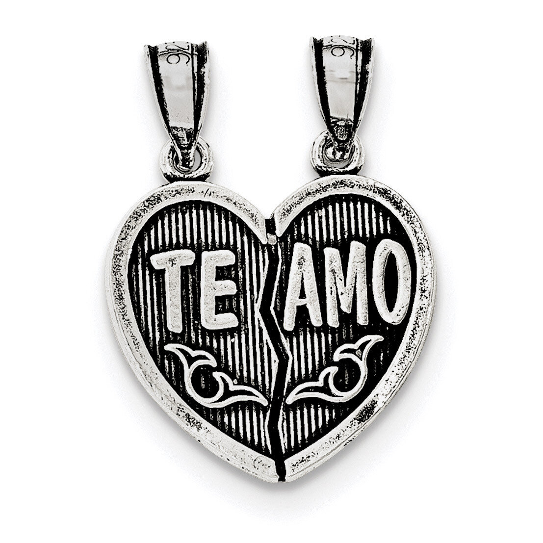 Te Amo Break Apart Heart Pendant Sterling Silver Antiqued QC8109, MPN: QC8109, 191101457319