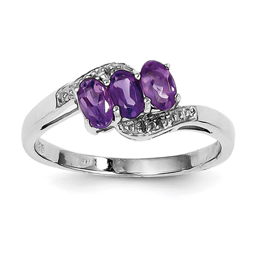 Amethyst &amp; Diamond Ring Sterling Silver Rhodium QDX421-6, MPN: QDX421, 883957355368